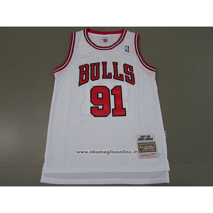 Maglia Chicago Bulls Dennis Rodman #91 Mitchell & Ness 1997-98 Bianco